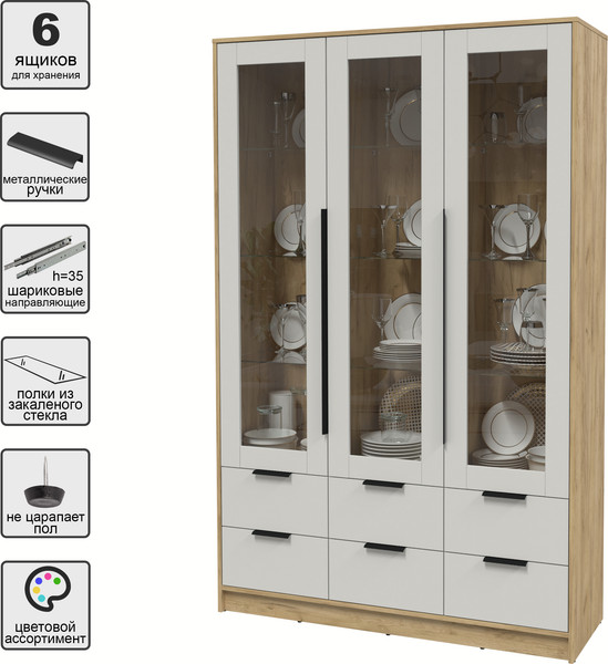 Изображение товара Шкаф с витриной Интерлиния Концепт КТ-ШВ3 (персидский жемчуг/дуб золотой)