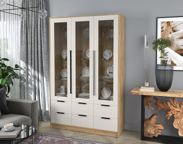 Изображение товара Шкаф с витриной Интерлиния Концепт КТ-ШВ3 (персидский жемчуг/дуб золотой)