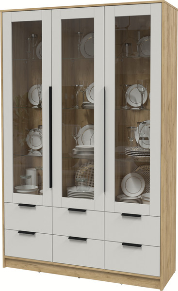 Изображение товара Шкаф с витриной Интерлиния Концепт КТ-ШВ3 (персидский жемчуг/дуб золотой)