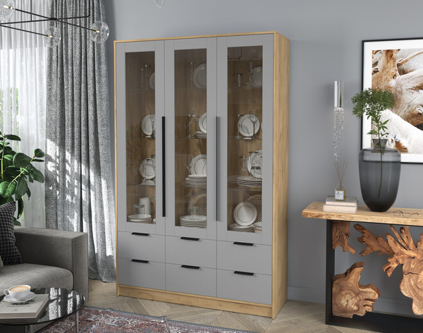 Изображение товара Шкаф с витриной Интерлиния Концепт КТ-ШВ3 (серебро/дуб золотой)