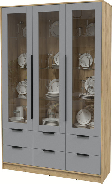 Изображение товара Шкаф с витриной Интерлиния Концепт КТ-ШВ3 (серебро/дуб золотой)