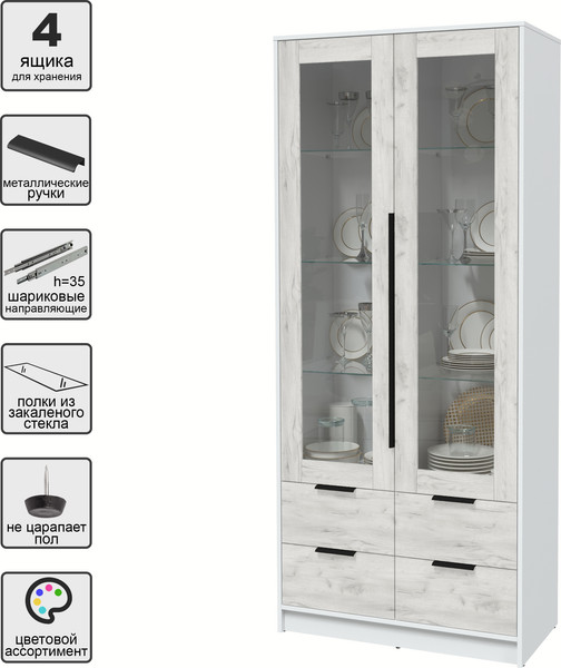 Изображение товара Шкаф с витриной Interline Концепт КТ-ШВ2 (дуб белый/белый платинум)