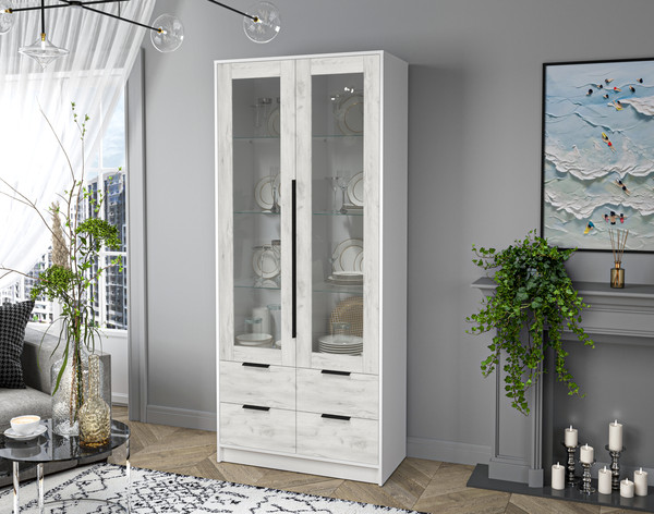 Изображение товара Шкаф с витриной Interline Концепт КТ-ШВ2 (дуб белый/белый платинум)