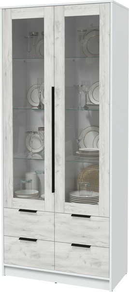 Изображение товара Шкаф с витриной Interline Концепт КТ-ШВ2 (дуб белый/белый платинум)