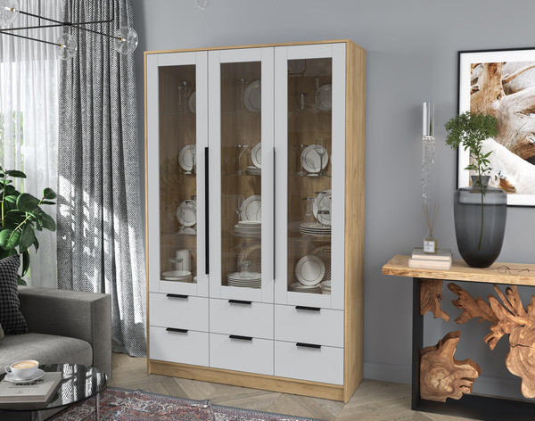 Изображение товара Шкаф с витриной Интерлиния Концепт КТ-ШВ3 (серый/дуб золотой)