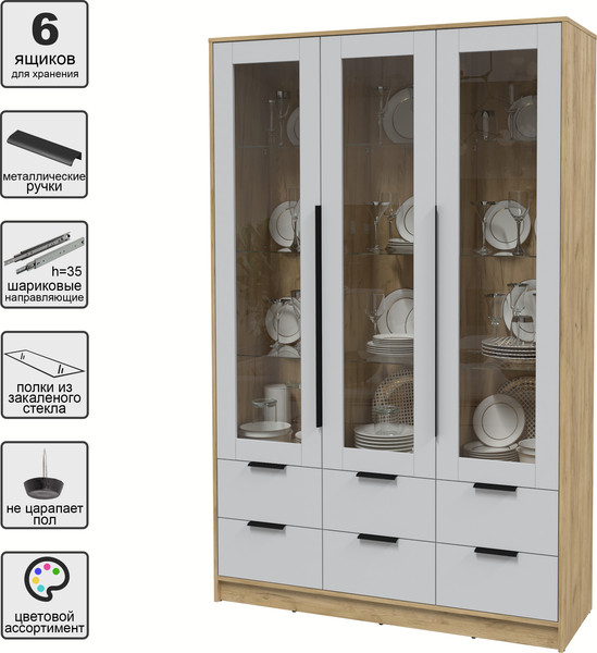 Изображение товара Шкаф с витриной Интерлиния Концепт КТ-ШВ3 (серый/дуб золотой)