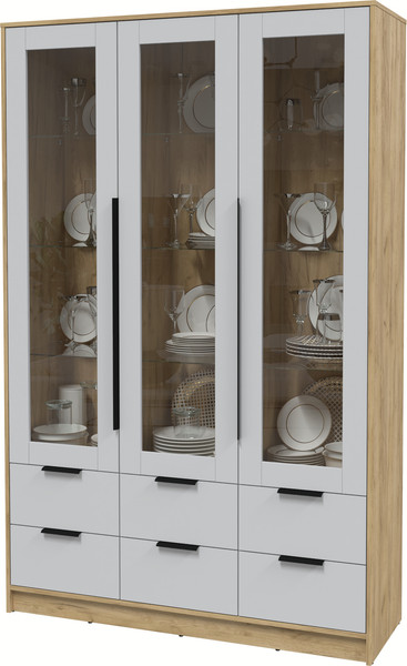 Изображение товара Шкаф с витриной Интерлиния Концепт КТ-ШВ3 (серый/дуб золотой)