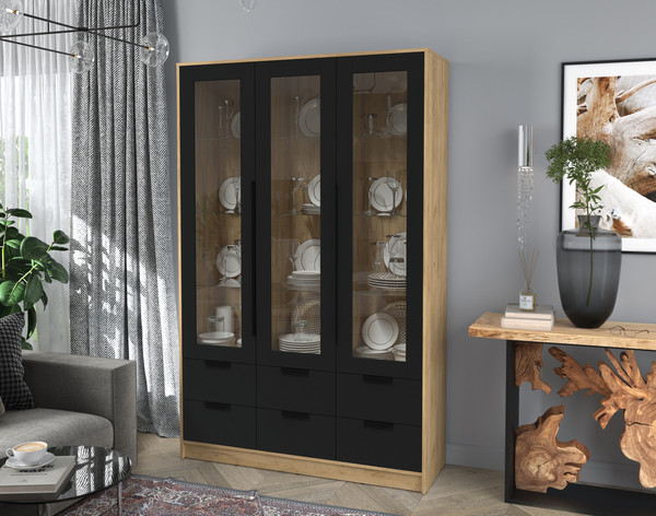 Изображение товара Шкаф с витриной Интерлиния Концепт КТ-ШВ3 (черный/дуб золотой)