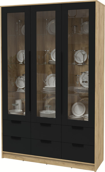 Изображение товара Шкаф с витриной Интерлиния Концепт КТ-ШВ3 (черный/дуб золотой)