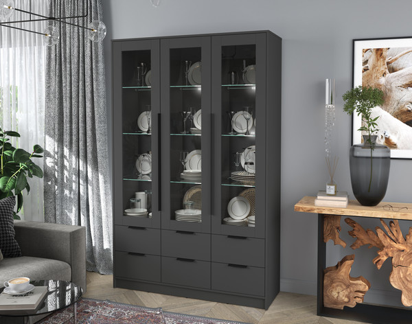 Изображение товара Шкаф с витриной Интерлиния Концепт КТ-ШВ3 с подсветкой (антрацит/антрацит)