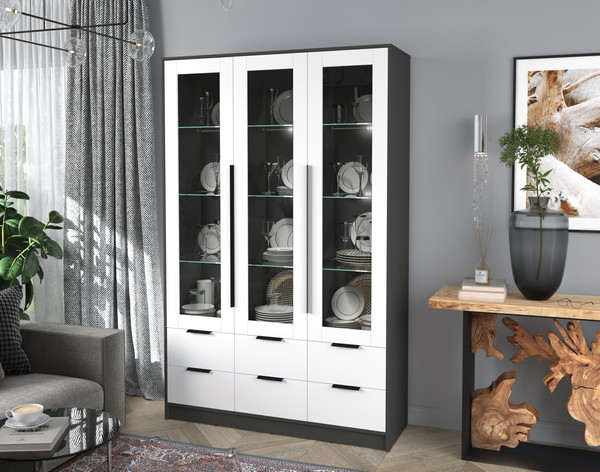 Изображение товара Шкаф с витриной Интерлиния Концепт КТ-ШВ3 с подсветкой (белый платинум/антрацит)