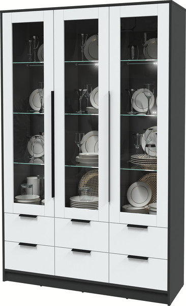 Изображение товара Шкаф с витриной Интерлиния Концепт КТ-ШВ3 с подсветкой (белый платинум/антрацит)