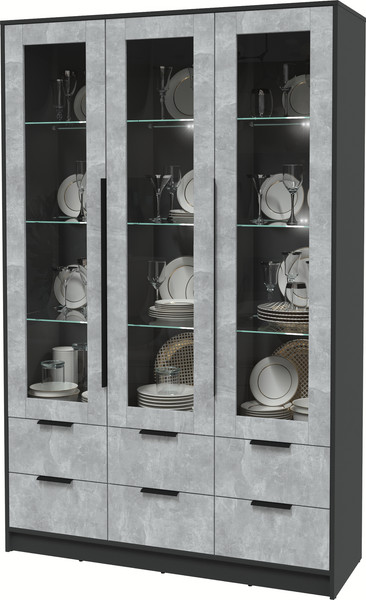 Изображение товара Шкаф с витриной Интерлиния Концепт КТ-ШВ3 с подсветкой (бетон/антрацит)