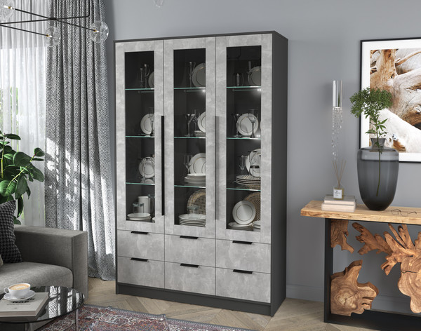 Изображение товара Шкаф с витриной Интерлиния Концепт КТ-ШВ3 с подсветкой (бетон/антрацит)