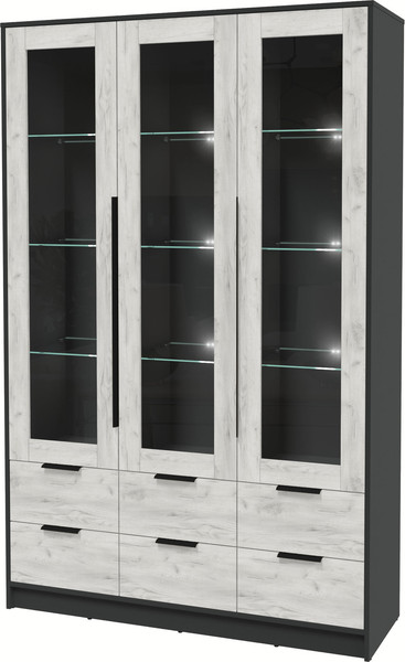 Изображение товара Шкаф с витриной Интерлиния Концепт КТ-ШВ3 с подсветкой (дуб белый/антрацит)