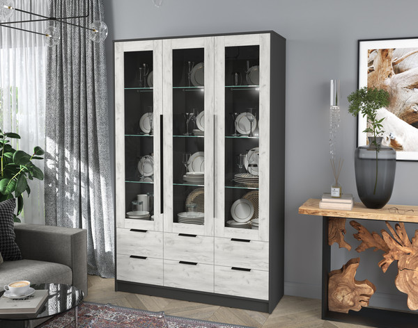 Изображение товара Шкаф с витриной Интерлиния Концепт КТ-ШВ3 с подсветкой (дуб белый/антрацит)