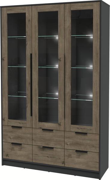 Изображение товара Шкаф с витриной Интерлиния Концепт КТ-ШВ3 с подсветкой (дуб веллингтон/антрацит)