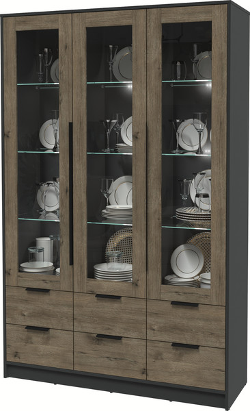 Изображение товара Шкаф с витриной Интерлиния Концепт КТ-ШВ3 с подсветкой (дуб веллингтон/антрацит)