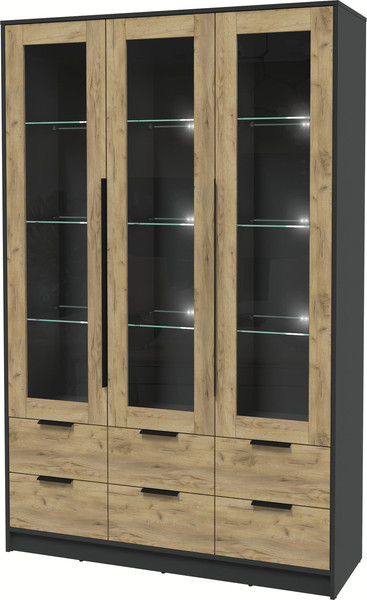 Изображение товара Шкаф с витриной Интерлиния Концепт КТ-ШВ3 с подсветкой (дуб золотой/антрацит)