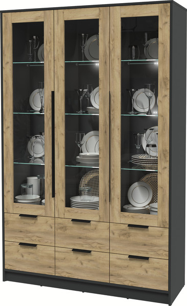 Изображение товара Шкаф с витриной Интерлиния Концепт КТ-ШВ3 с подсветкой (дуб золотой/антрацит)