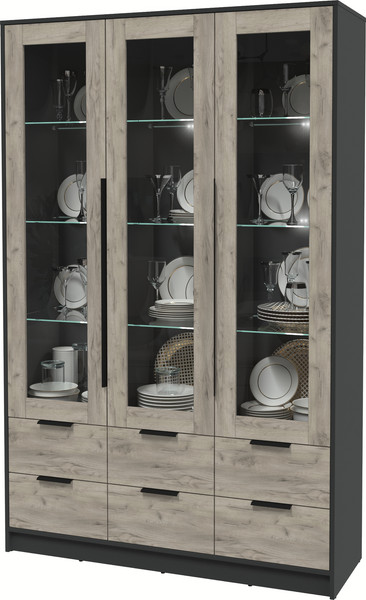Изображение товара Шкаф с витриной Интерлиния Концепт КТ-ШВ3 с подсветкой (дуб серый/антрацит)
