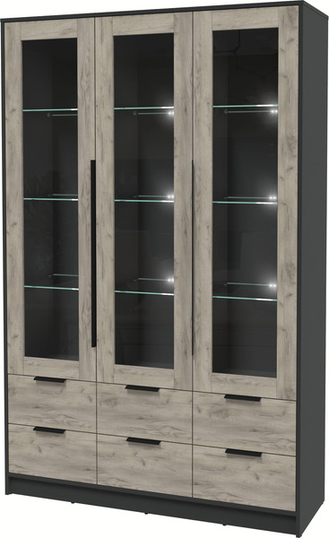 Изображение товара Шкаф с витриной Интерлиния Концепт КТ-ШВ3 с подсветкой (дуб серый/антрацит)