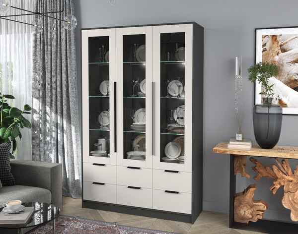 Изображение товара Шкаф с витриной Интерлиния Концепт КТ-ШВ3 с подсветкой (персидский жемчуг/антрацит)