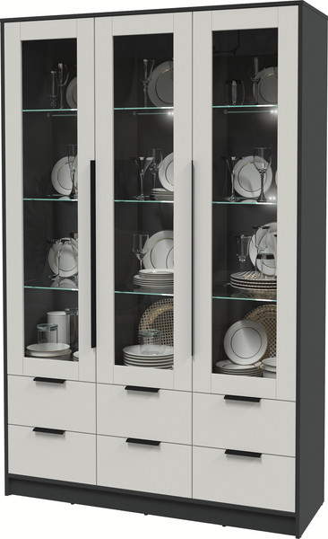 Изображение товара Шкаф с витриной Интерлиния Концепт КТ-ШВ3 с подсветкой (персидский жемчуг/антрацит)