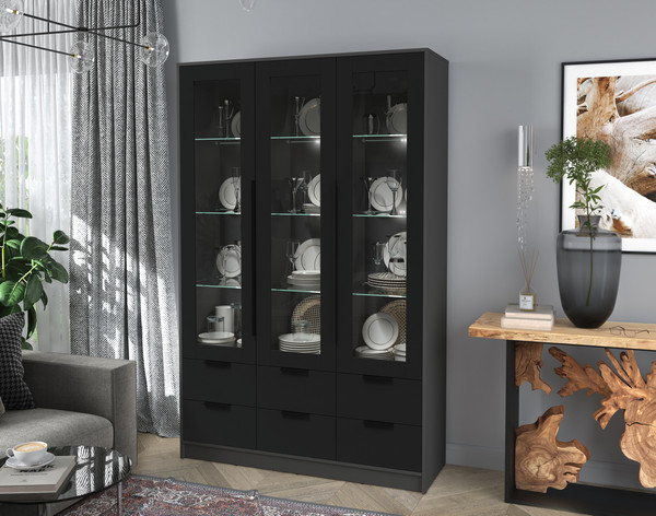 Изображение товара Шкаф с витриной Интерлиния Концепт КТ-ШВ3 с подсветкой (черный/антрацит)