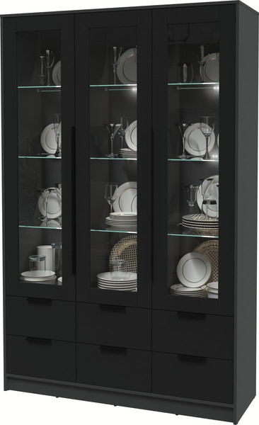 Изображение товара Шкаф с витриной Интерлиния Концепт КТ-ШВ3 с подсветкой (черный/антрацит)