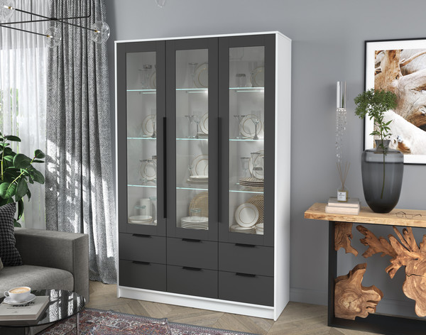 Изображение товара Шкаф с витриной Интерлиния Концепт КТ-ШВ3 с подсветкой (антрацит/белый платинум)