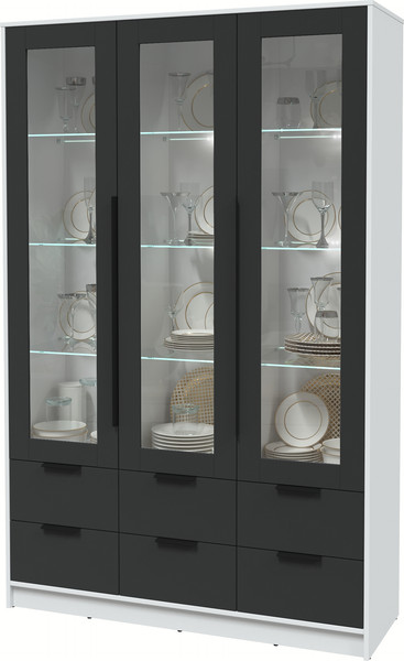 Изображение товара Шкаф с витриной Интерлиния Концепт КТ-ШВ3 с подсветкой (антрацит/белый платинум)
