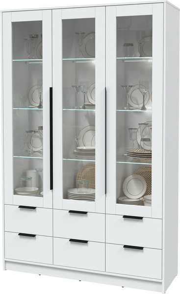 Изображение товара Шкаф с витриной Интерлиния Концепт КТ-ШВ3 с подсветкой (белый платинум/белый платинум)