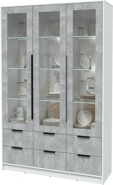 Изображение товара Шкаф с витриной Интерлиния Концепт КТ-ШВ3 с подсветкой (бетон/белый платинум)