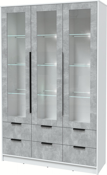 Изображение товара Шкаф с витриной Интерлиния Концепт КТ-ШВ3 с подсветкой (бетон/белый платинум)