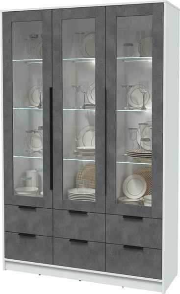 Изображение товара Шкаф с витриной Интерлиния Концепт КТ-ШВ3 с подсветкой (бетон портленд/белый платинум)
