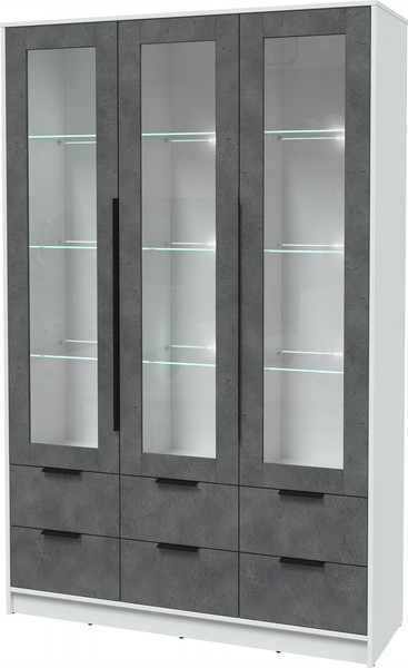 Изображение товара Шкаф с витриной Интерлиния Концепт КТ-ШВ3 с подсветкой (бетон портленд/белый платинум)