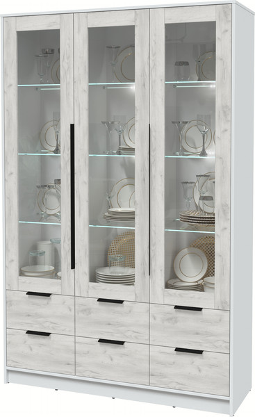 Изображение товара Шкаф с витриной Интерлиния Концепт КТ-ШВ3 с подсветкой (дуб белый/белый платинум)