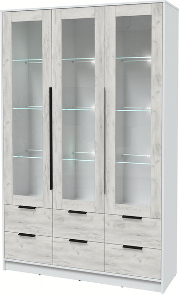 Изображение товара Шкаф с витриной Интерлиния Концепт КТ-ШВ3 с подсветкой (дуб белый/белый платинум)