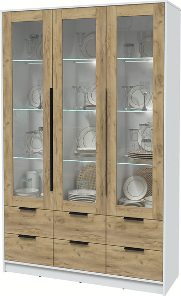 Изображение товара Шкаф с витриной Интерлиния Концепт КТ-ШВ3 с подсветкой (дуб золотой/белый платинум)
