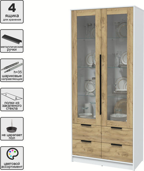 Изображение товара Шкаф с витриной Interline Концепт КТ-ШВ2 (дуб золотой/белый платинум)