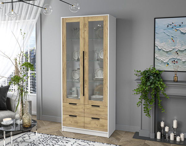 Изображение товара Шкаф с витриной Interline Концепт КТ-ШВ2 (дуб золотой/белый платинум)