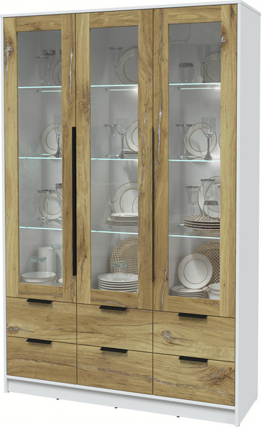 Изображение товара Шкаф с витриной Интерлиния Концепт КТ-ШВ3 с подсветкой (дуб нокс/белый платинум)