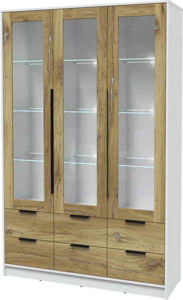 Изображение товара Шкаф с витриной Интерлиния Концепт КТ-ШВ3 с подсветкой (дуб нокс/белый платинум)