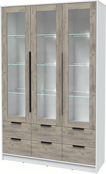 Изображение товара Шкаф с витриной Интерлиния Концепт КТ-ШВ3 с подсветкой (дуб серый/белый платинум)