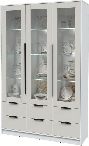 Изображение товара Шкаф с витриной Интерлиния Концепт КТ-ШВ3 с подсветкой (персидский жемчуг/белый платинум)