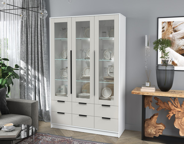 Изображение товара Шкаф с витриной Интерлиния Концепт КТ-ШВ3 с подсветкой (персидский жемчуг/белый платинум)