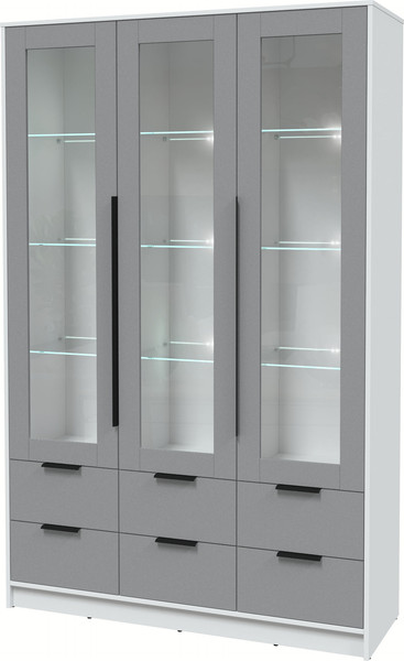 Изображение товара Шкаф с витриной Интерлиния Концепт КТ-ШВ3 с подсветкой (серебро/белый платинум)