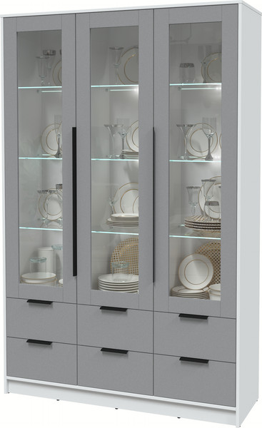 Изображение товара Шкаф с витриной Интерлиния Концепт КТ-ШВ3 с подсветкой (серебро/белый платинум)