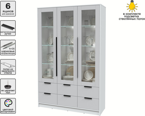 Изображение товара Шкаф с витриной Интерлиния Концепт КТ-ШВ3 с подсветкой (серый/белый платинум)